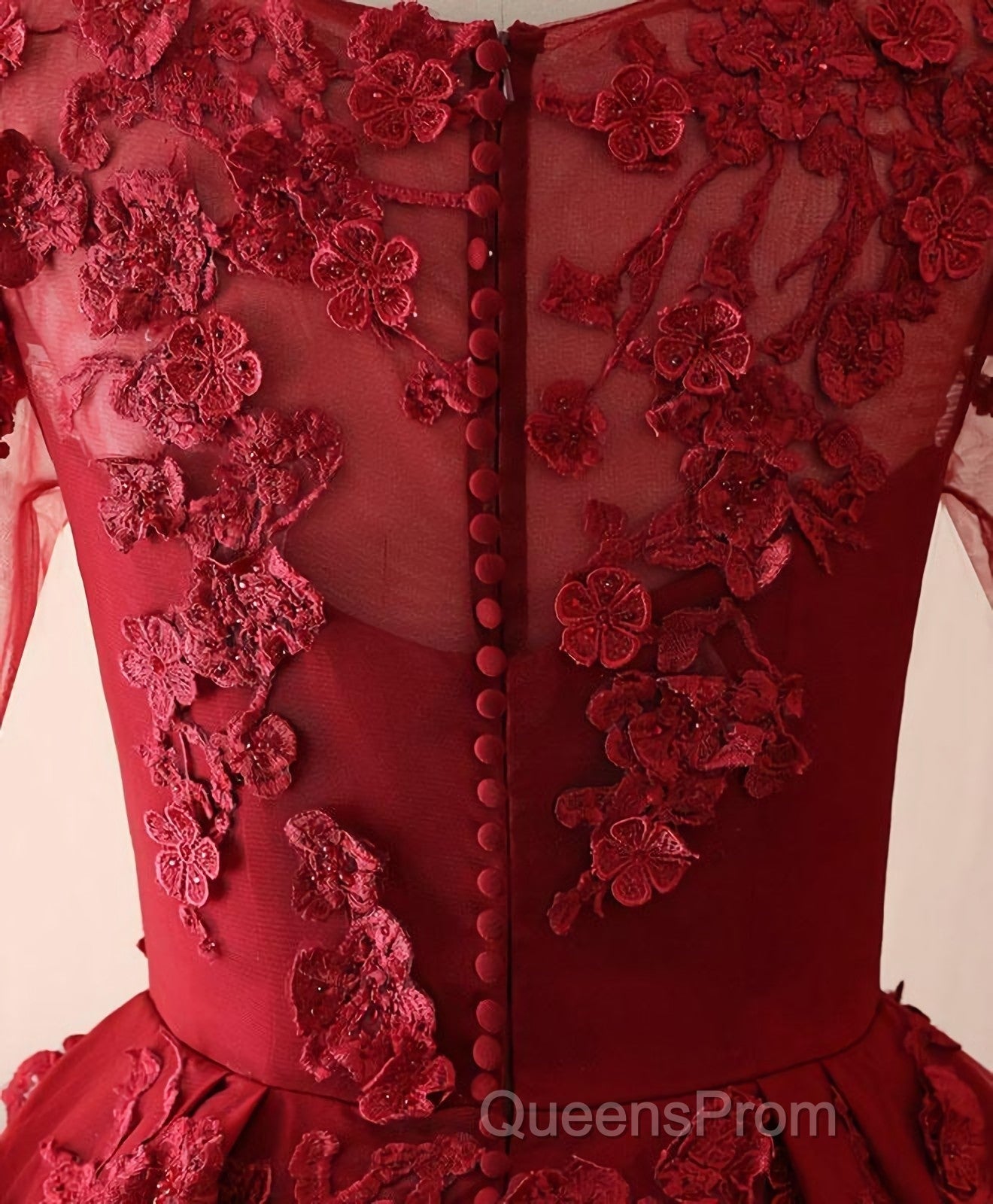 Burgundy Lace Satin Long Evening Prom Dress, Burgundy Lace Evening Dress