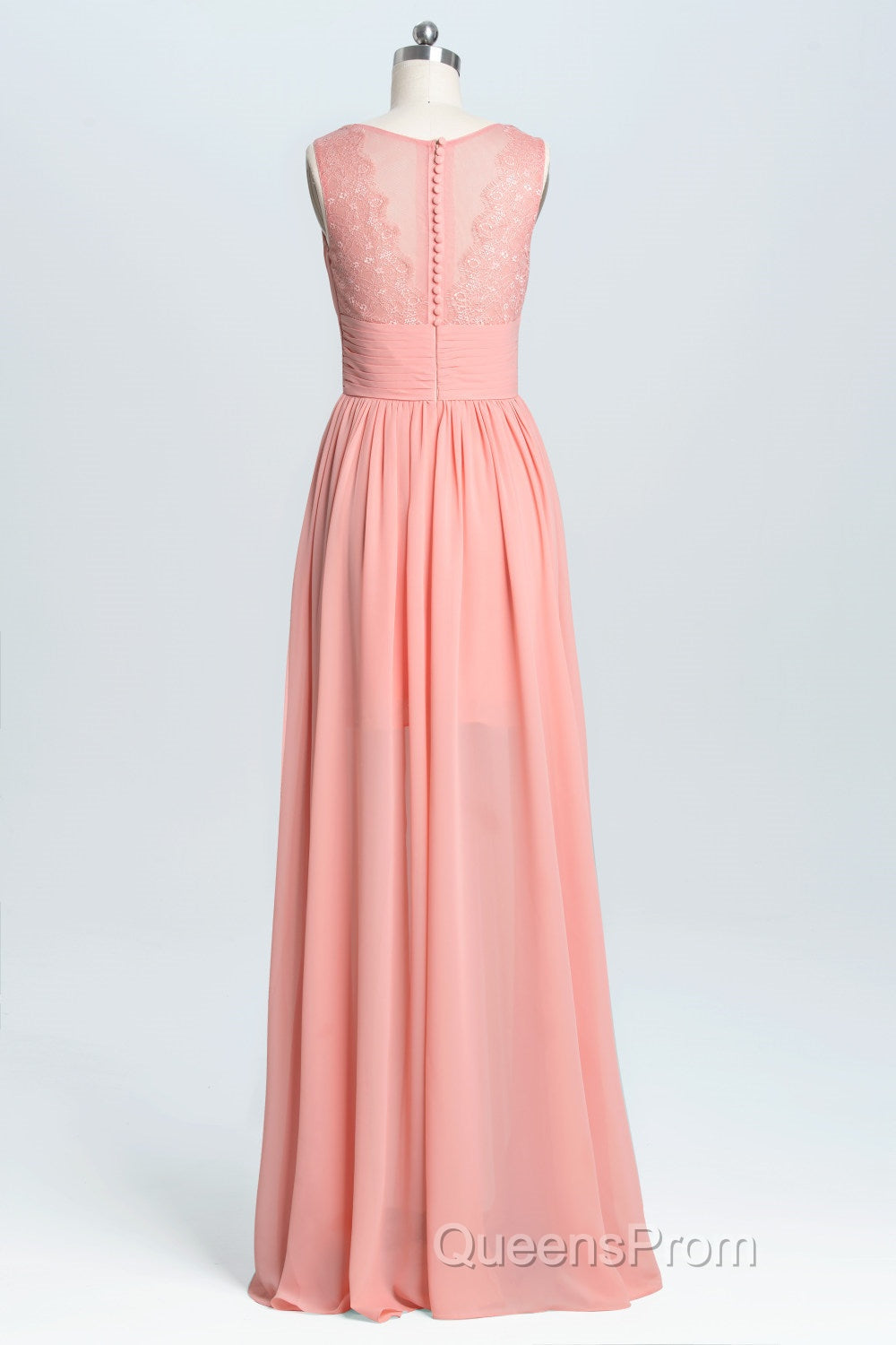 Coral A-line Chiffon Empire Long Bridesmaid Dress Secondary image