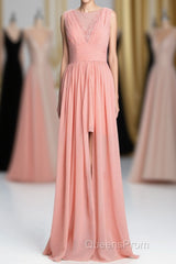 Coral A-line Chiffon Empire Long Bridesmaid Dress