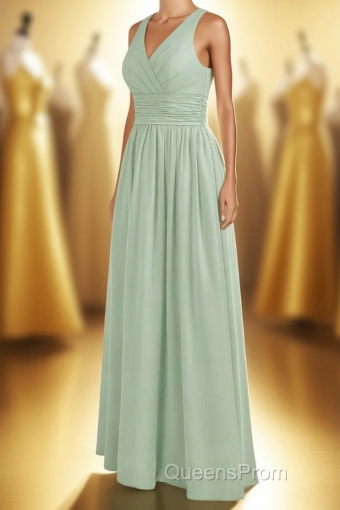 Sage Green V-Neck Backless A-Line Bridesmaid Dress Main image