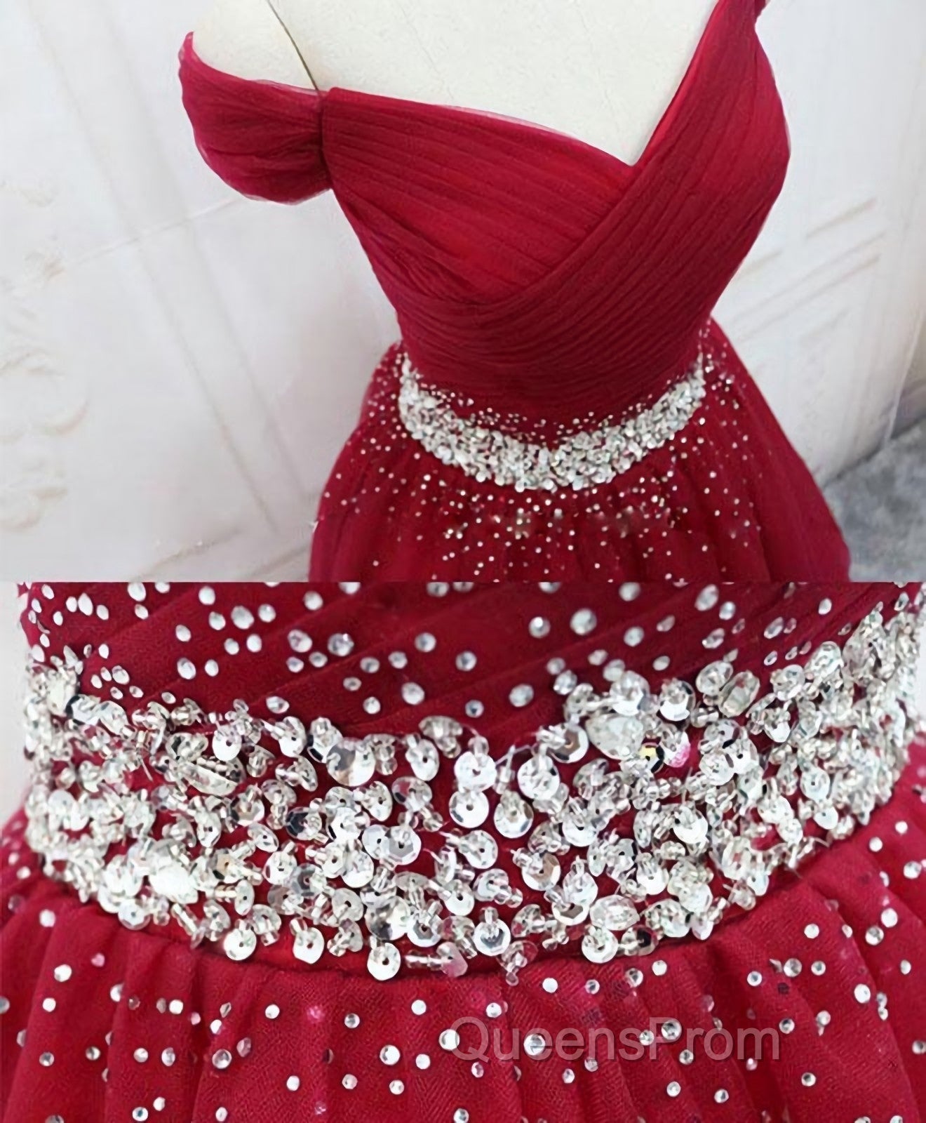 Burgundy Tulle Sequin Short Evening Prom Dress, Burgundy Homecoming Dress, 1 Secondary image
