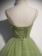 Green Tulle Long Evening Prom Dress, Green Tulle Formal Dress