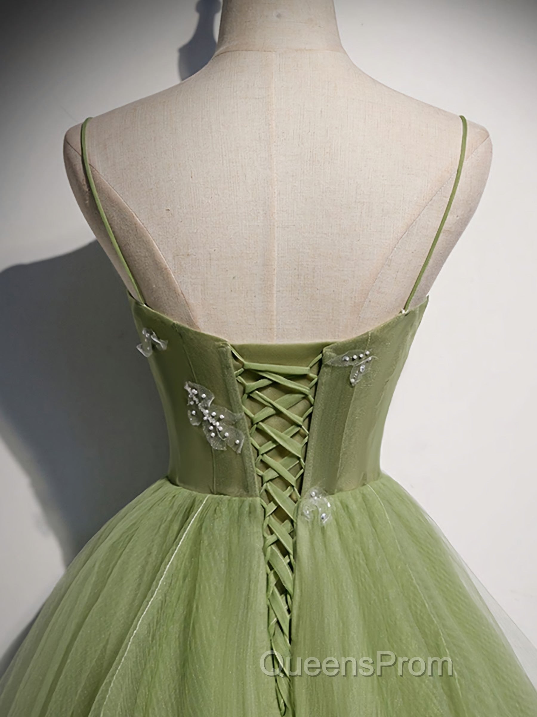 Green Tulle Long Evening Prom Dress, Green Tulle Formal Dress