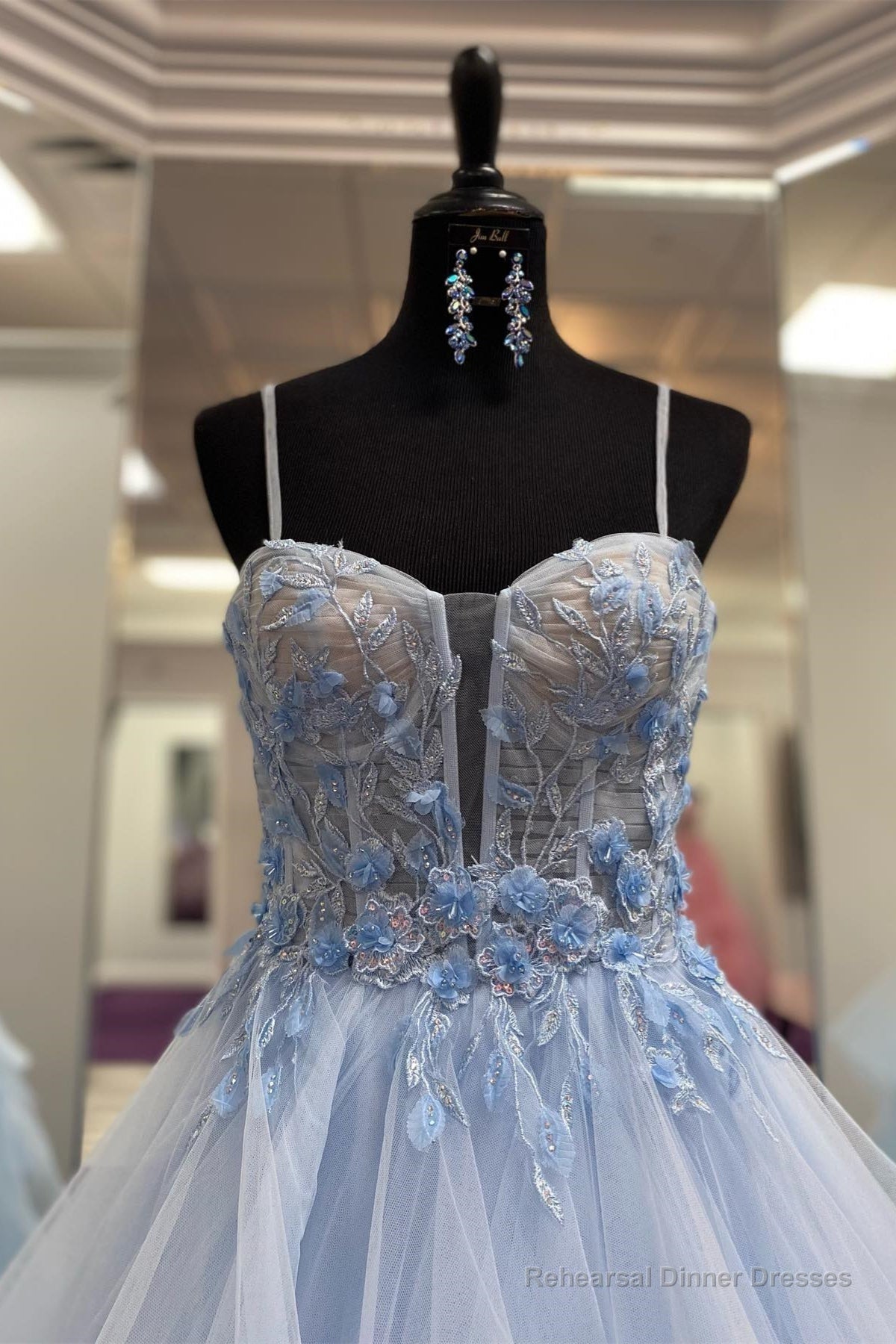 Light Blue Straps Layers Floral A-line Long Prom Dress Secondary image
