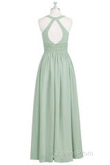 Sage Green V-Neck Backless A-Line Bridesmaid Dress