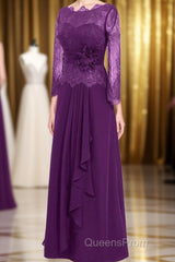 Ruffles Purple Lace Long Mother of the Bride Dress