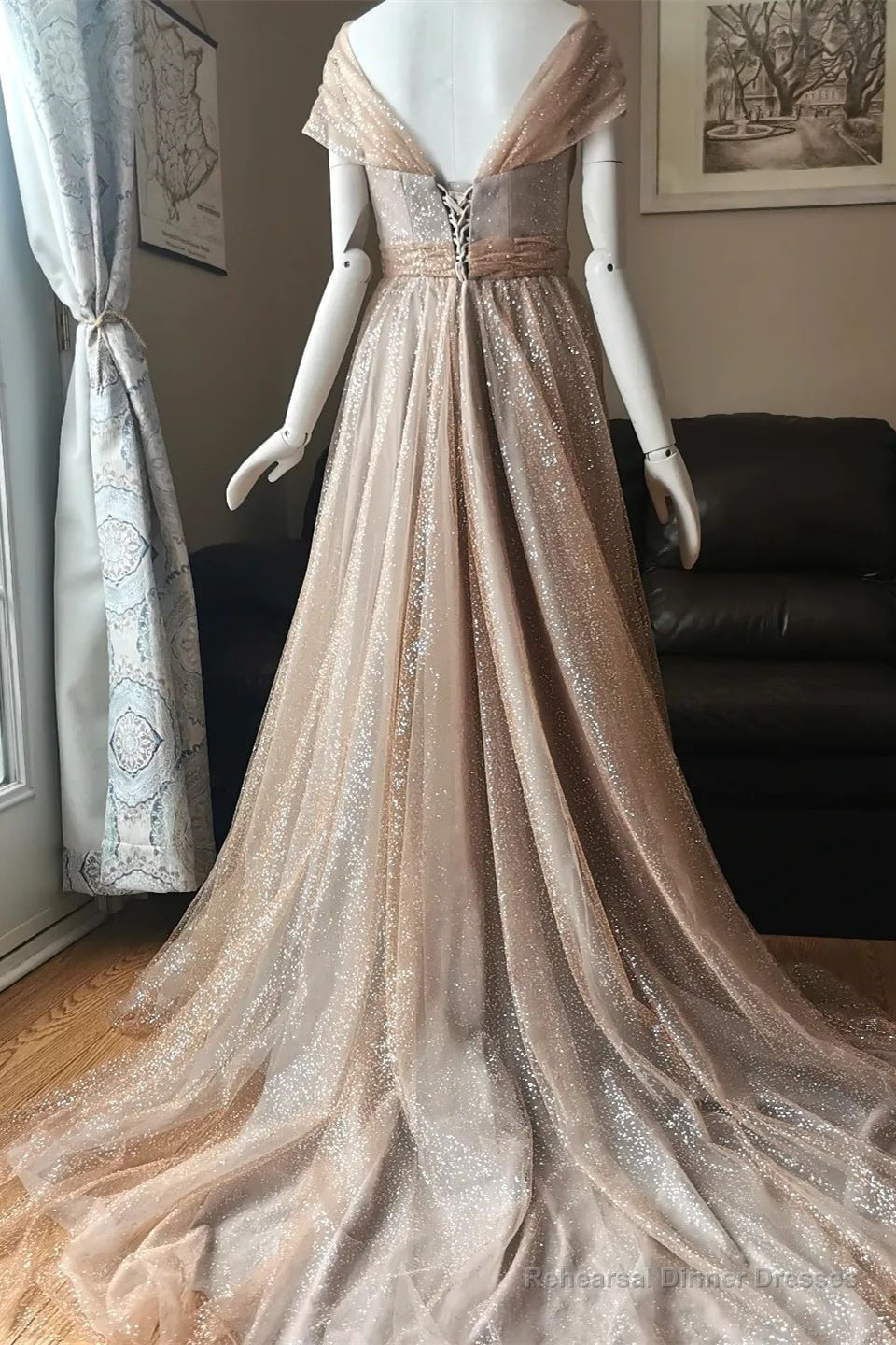 Blushing Pink A-line Illusion PortraitBeaded Appliques Lace-Up Long Prom Dress Secondary image