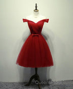 Simple V Neck Tulle Off Shoulder Short Evening Prom Dress, Pink Homecoming Dress