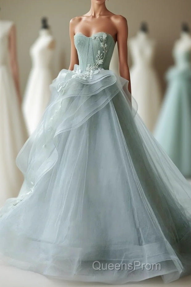 Unique Tulle Lace Long Evening Prom Gown Tulle Lace Evening Dress Main image