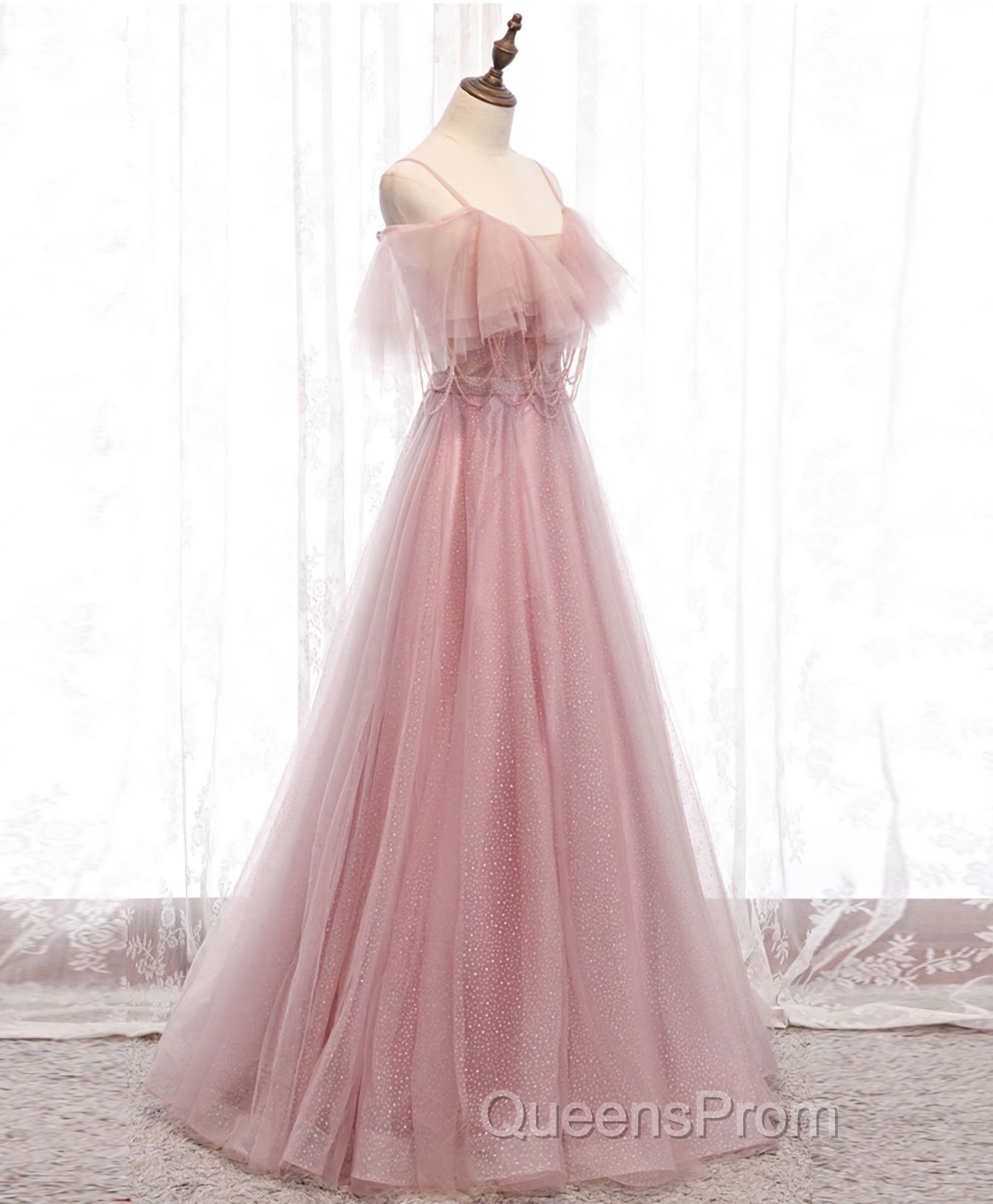 Pink Sweetheart Tulle Long Evening Prom Dress, Pink Tulle Formal Dress, 1 Secondary image