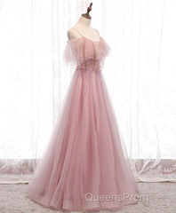 Pink Sweetheart Tulle Long Evening Prom Dress, Pink Tulle Formal Dress, 1