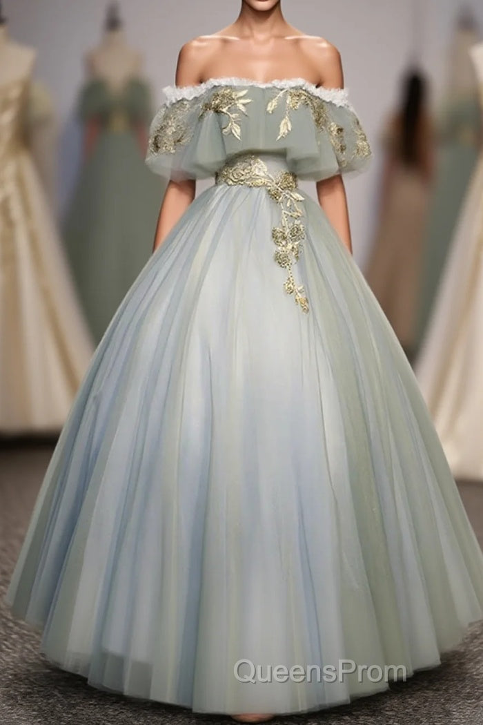 Green Tulle Lace Long Evening Prom Dress, Green Tulle Sweetheart Dress Main image