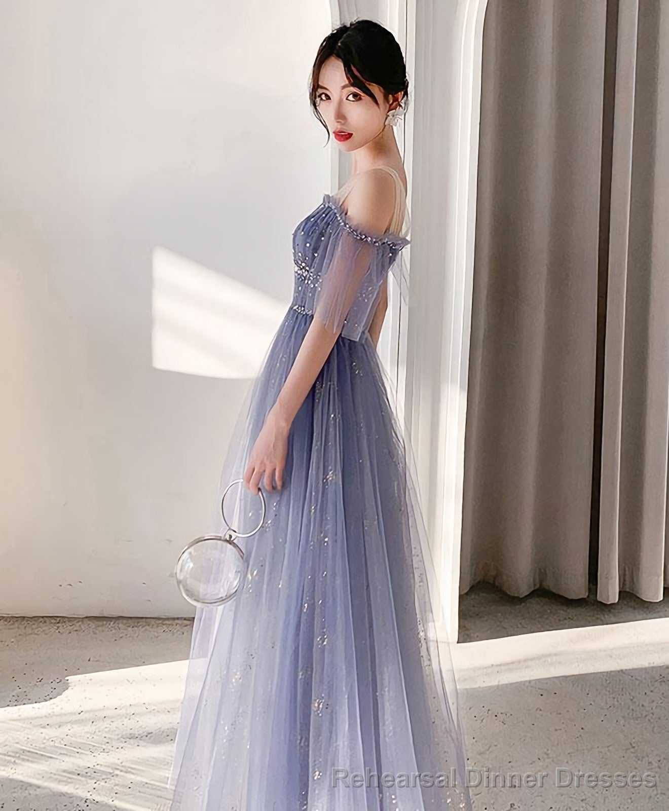 Blue Tulle Lace Long Prom Dress Blue Tulle Lace Evening Dress 3