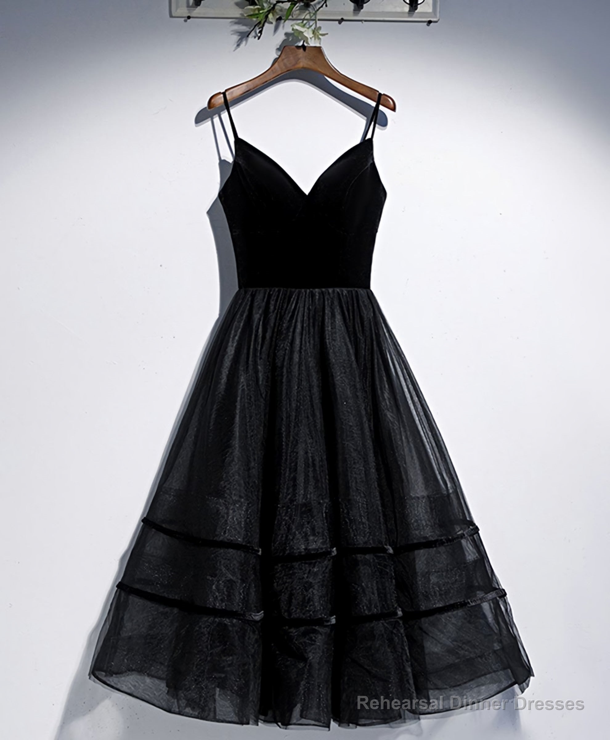 Black V Neck Tulle Short Prom Dress, Black Tulle Homecoming Dress Main image