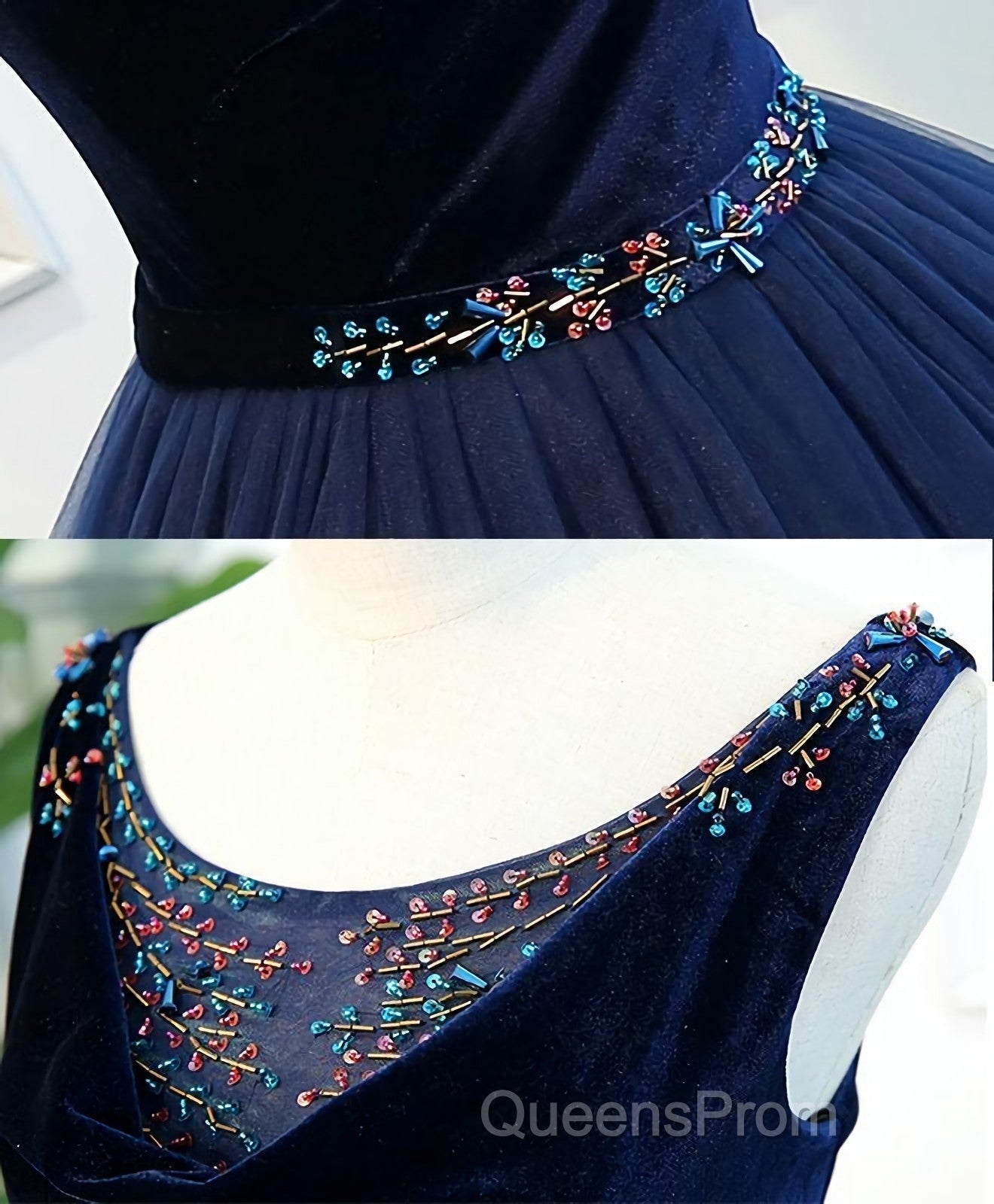 Dark Blue Tulle Long Evening Prom Dress, Dark Blue Tulle Evening Dress