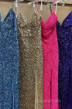 Mermaid Sequins Flattering Long Evening Prom Party Dress With Slit
