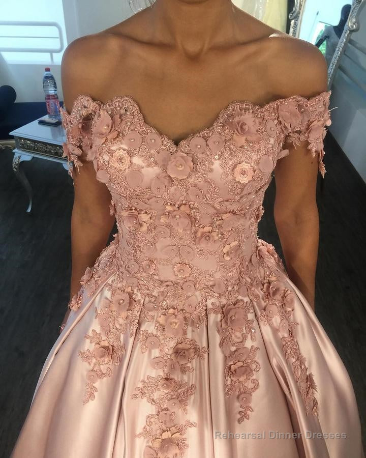 Charming Satin Off Shoulder Flowers Dusty Rose Ball Dresses Main image