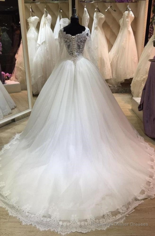 Elegant Long Sleeves Lace White Ball Dresses Secondary image