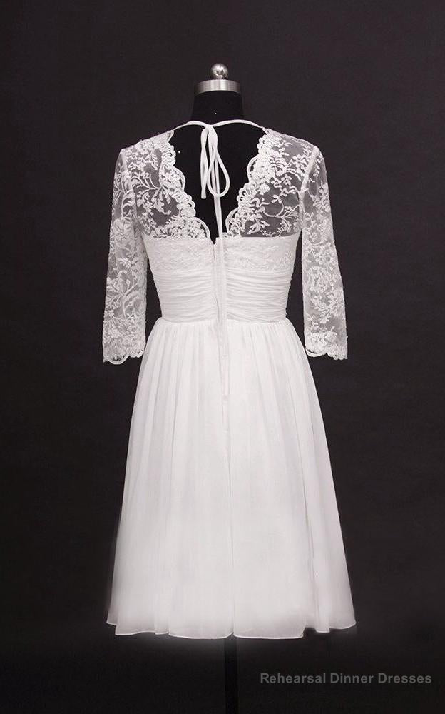 2025 A Line Cheap V Neck Long Sleeves Chiffon Knee Length Short Lace Wedding Dresses Main image