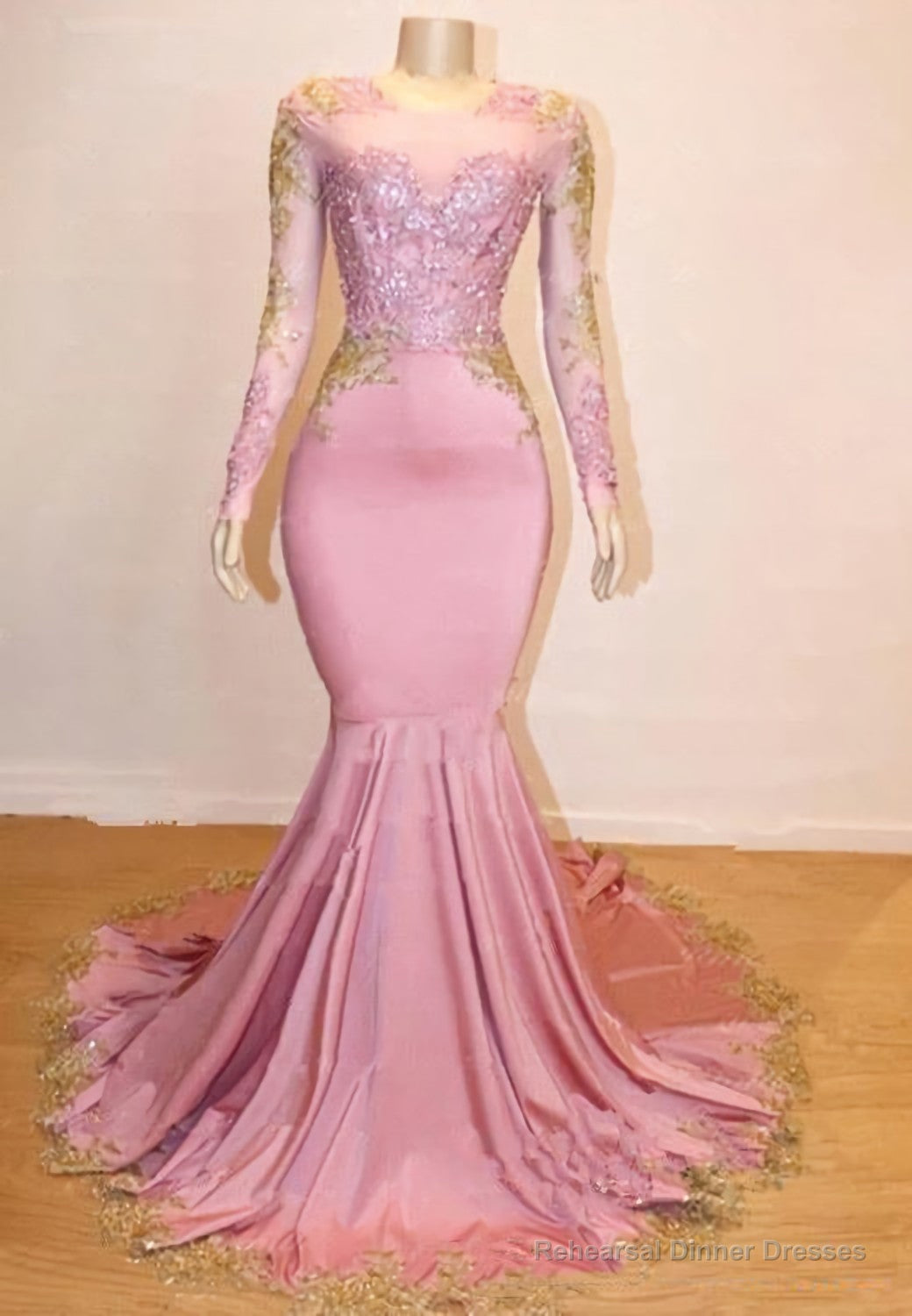 Mermaid Long Sleeves Blushing Pink Sweetheart African American Long 2025 Prom Dresses