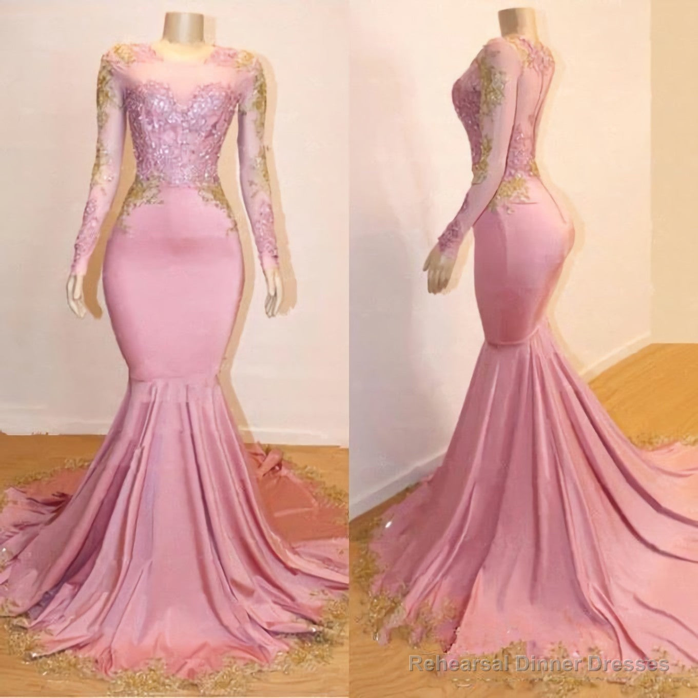 Mermaid Long Sleeves Blushing Pink Sweetheart African American Long 2025 Prom Dresses Main image