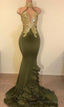 2025 New Arrival Mermaid High Neck Beaded Green Ruch Backless Prom Dresses