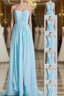Blue Chiffon A-line Long Convertible Bridesmaid Dress