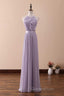Lilac Halter Open Back Ruffled Long Bridesmaid Dress