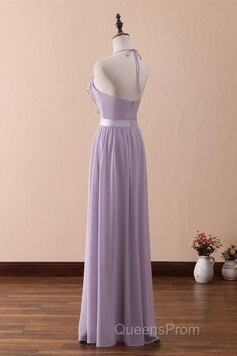 Lilac Halter Open Back Ruffled Long Bridesmaid Dress Secondary image