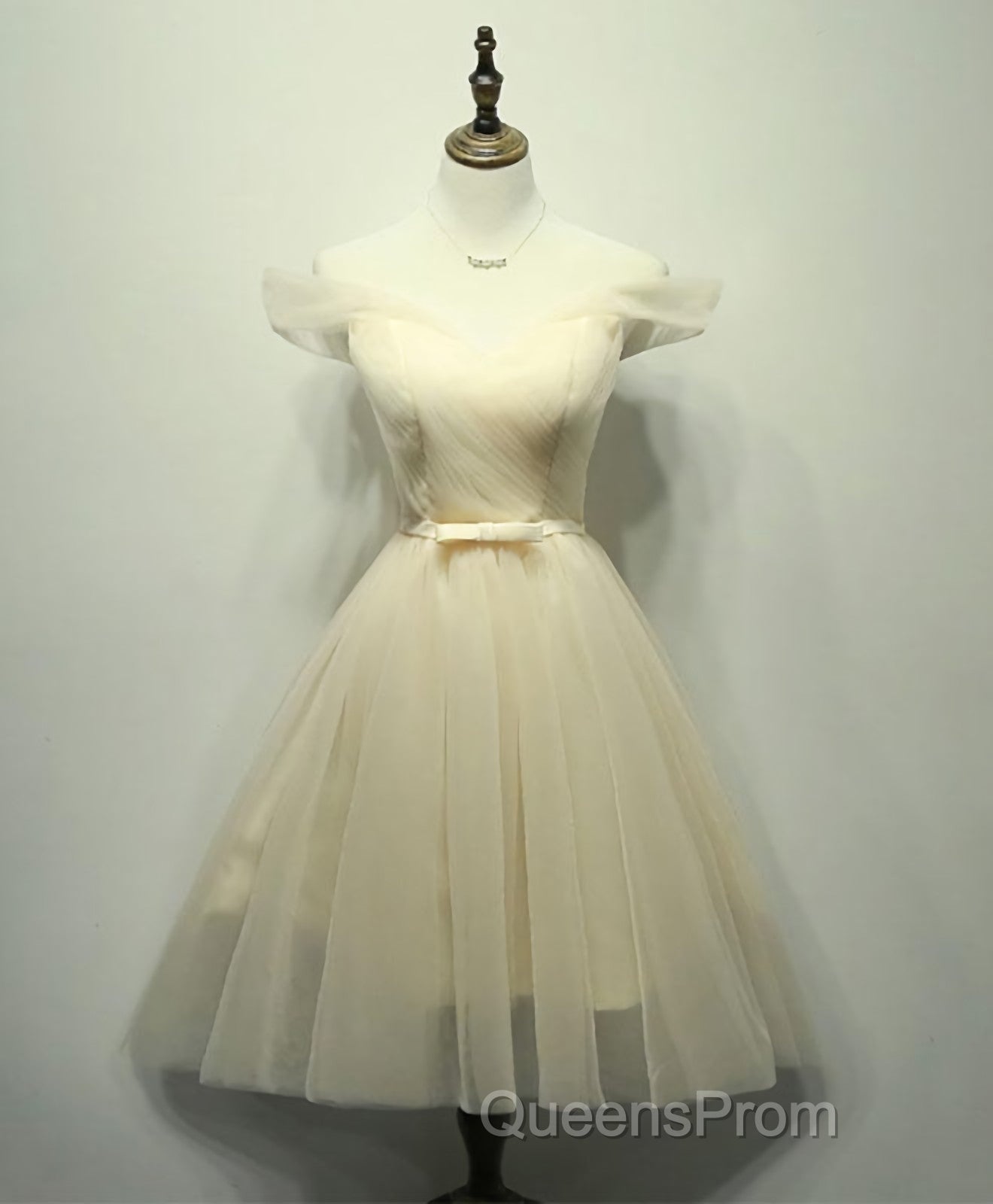 Simple V Neck Tulle Off Shoulder Short Evening Prom Dress, Pink Homecoming Dress