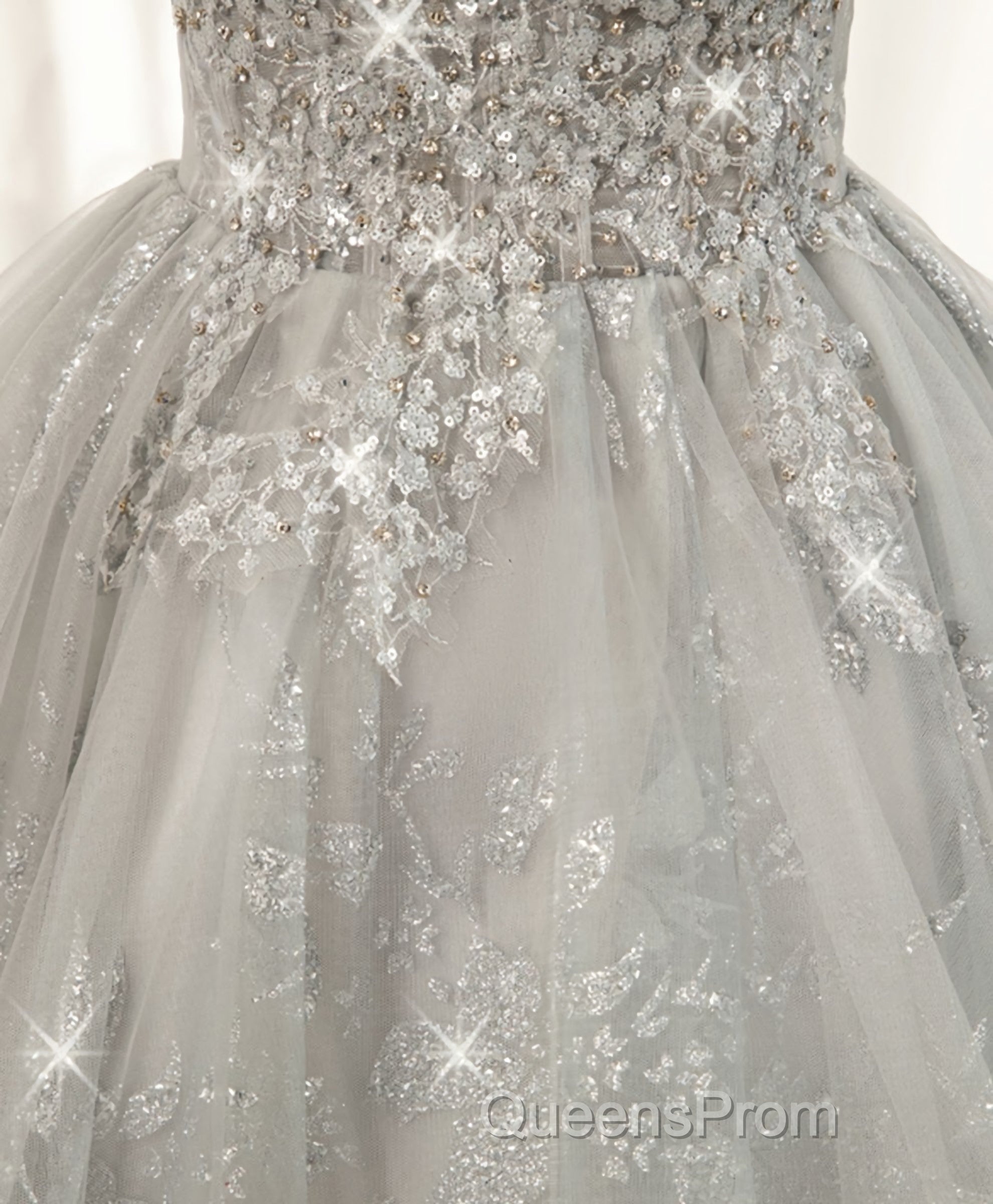 Gray Sweetheart Lace Tulle Short Evening Prom Dress, Gray Cocktail Dress