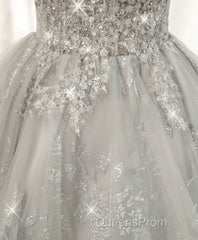 Gray Sweetheart Lace Tulle Short Evening Prom Dress, Gray Cocktail Dress