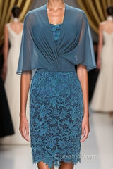 Fake Two-Piece Teal Blue Lace Bodycon Mother of the Bride Dress