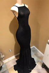 2025 Black Mermaid Backless Halter Long Prom Dresses
