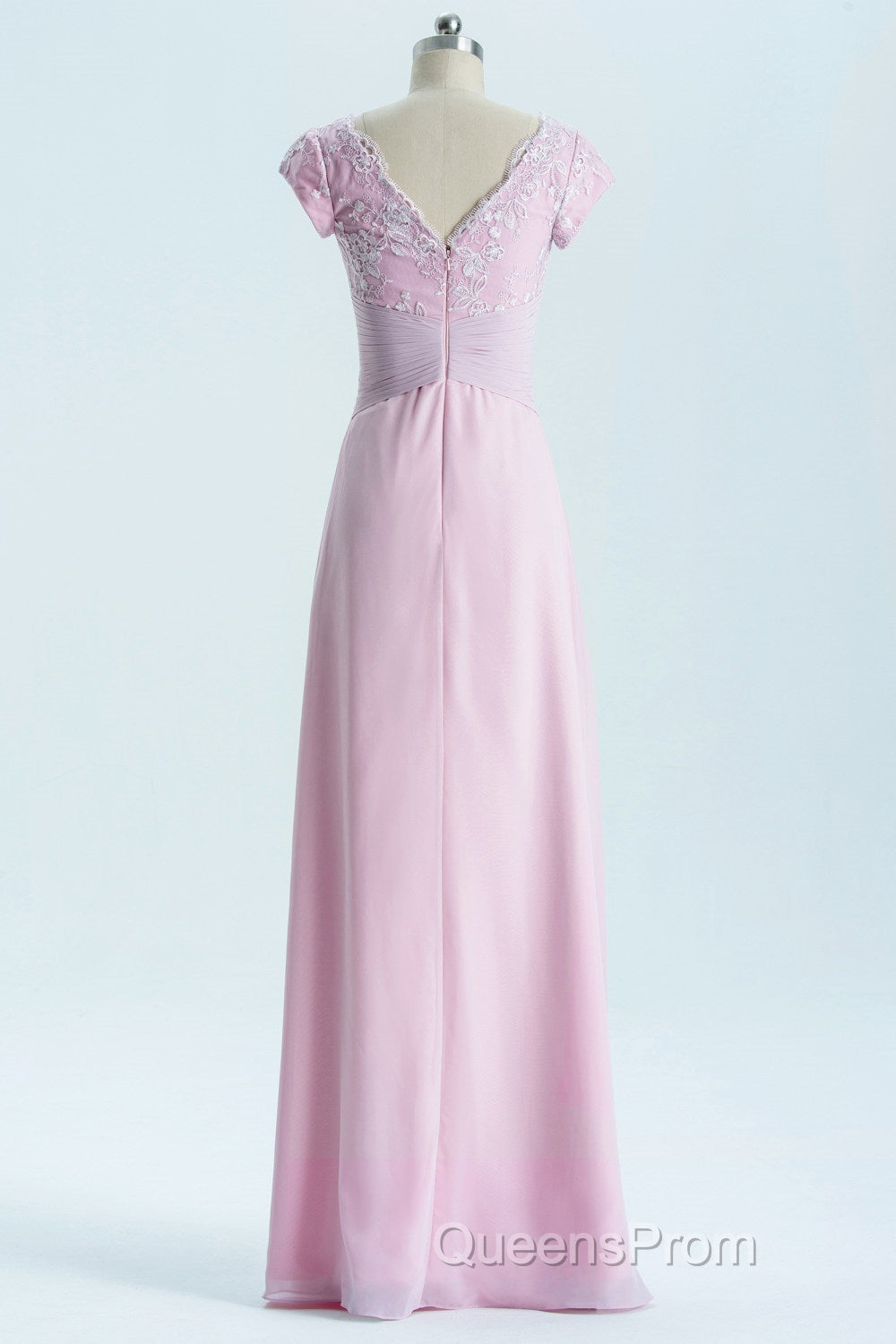 Short Sleeves Pink Appliques Knot Long Bridesmaid Dress Secondary image