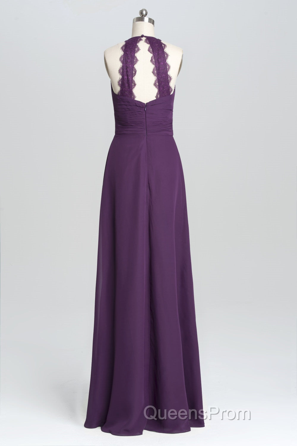 Purple Halter A-line Pleated Long Bridesmaid Dress Secondary image