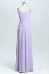 Lavender Chiffon A-line Ruffles Long Bridesmaid Dress