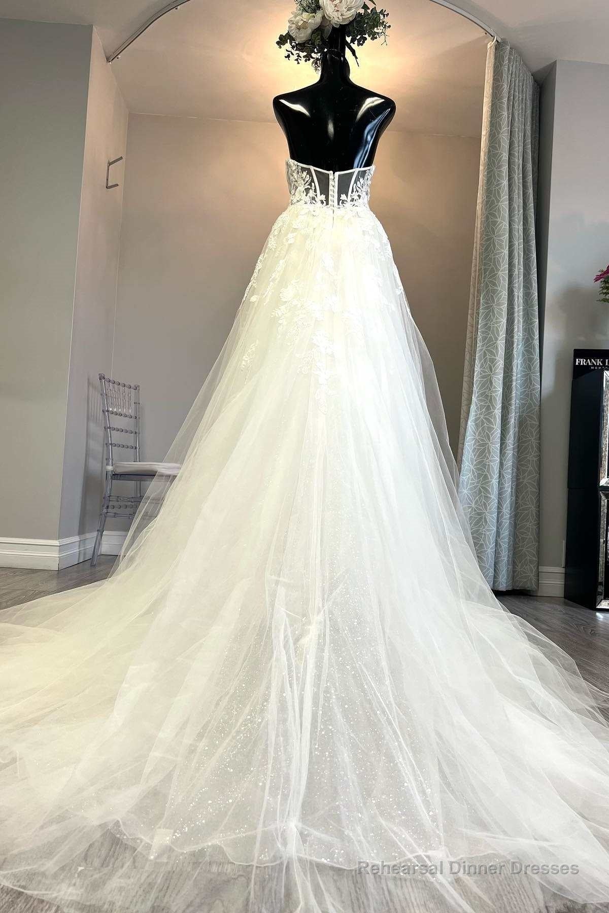 White Tulle Floral Lace Strapless A-Line Wedding Dress Secondary image
