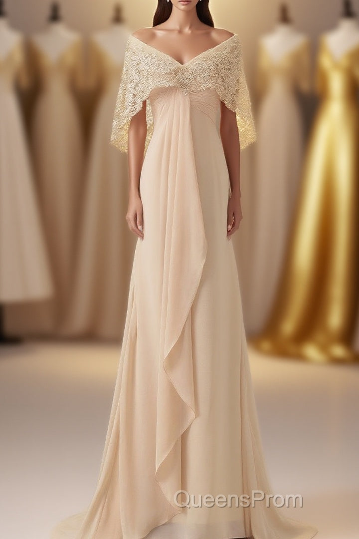 Ruffles Chiffon Long Mother of the Bride Dress with Lace Cape Main image