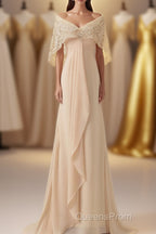 Ruffles Chiffon Long Mother of the Bride Dress with Lace Cape