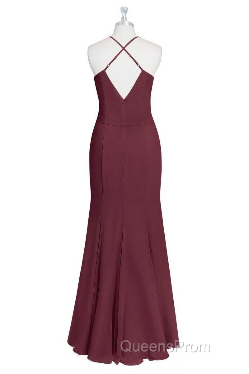 Burgundy Chiffon Cross-Back Mermaid Long Bridesmaid Dress Secondary image