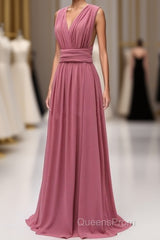 Dusty Rose Chiffon Wrap A-Line Long Bridesmaid Dress