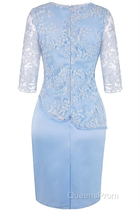 Light Blue Crew Neck Lace Half Sleeve Short Mother of the Bride Dress Secondary image
