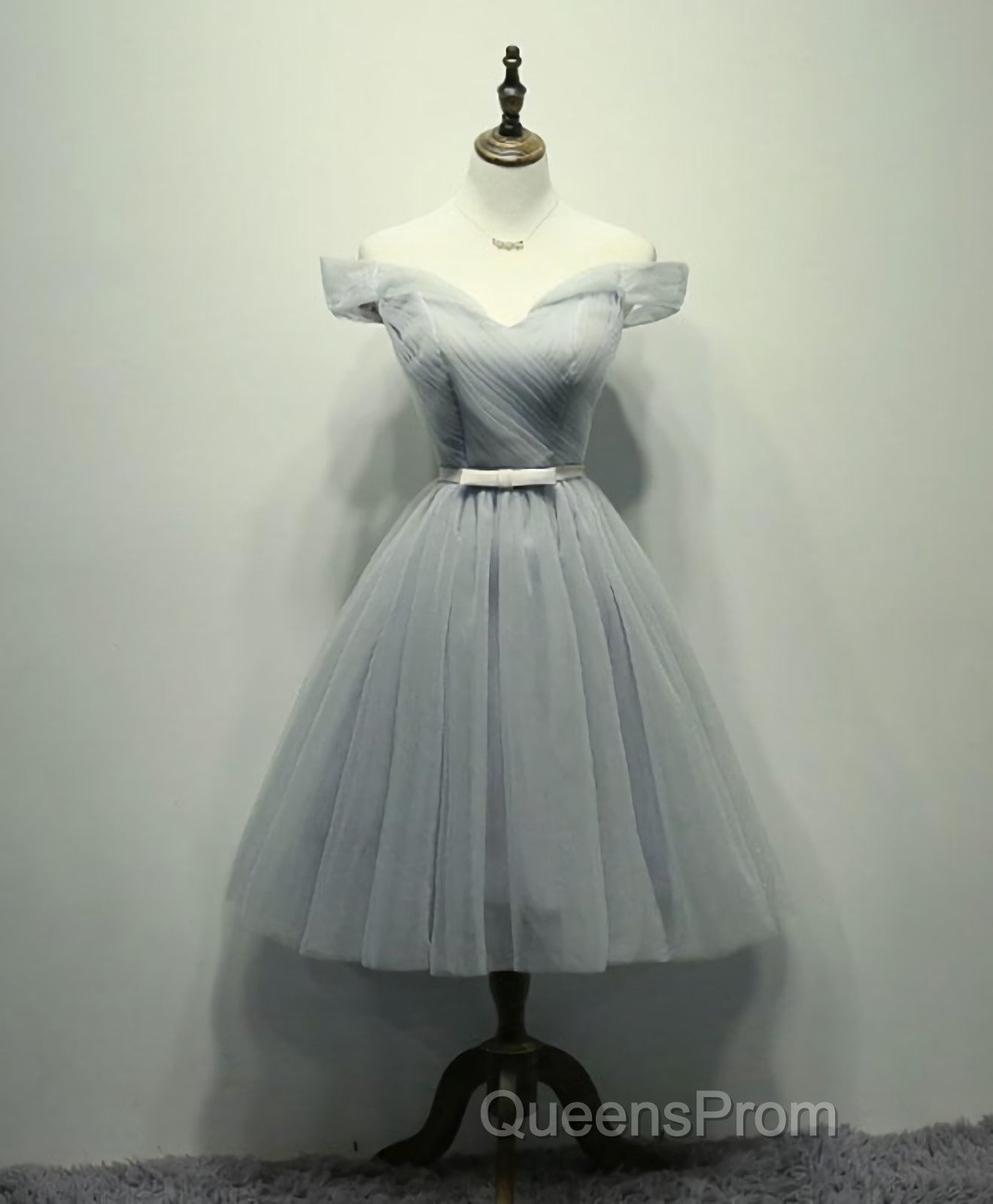 Simple V Neck Tulle Off Shoulder Short Evening Prom Dress, Pink Homecoming Dress