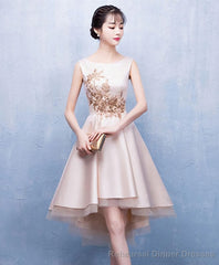 Champagne Satin Lace Short Prom Dress Champagne Homecoming Dress