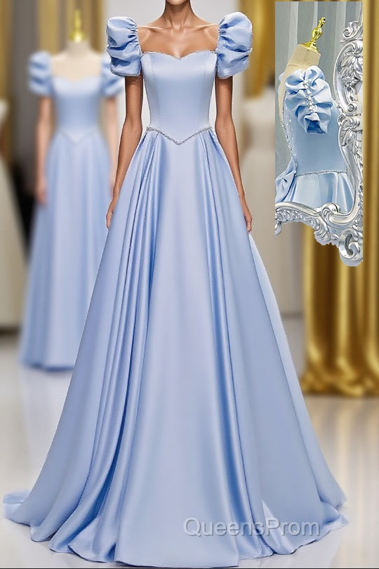 Blue Satin Backless Long Evening Prom Dress, Blue Evening Dress Main image
