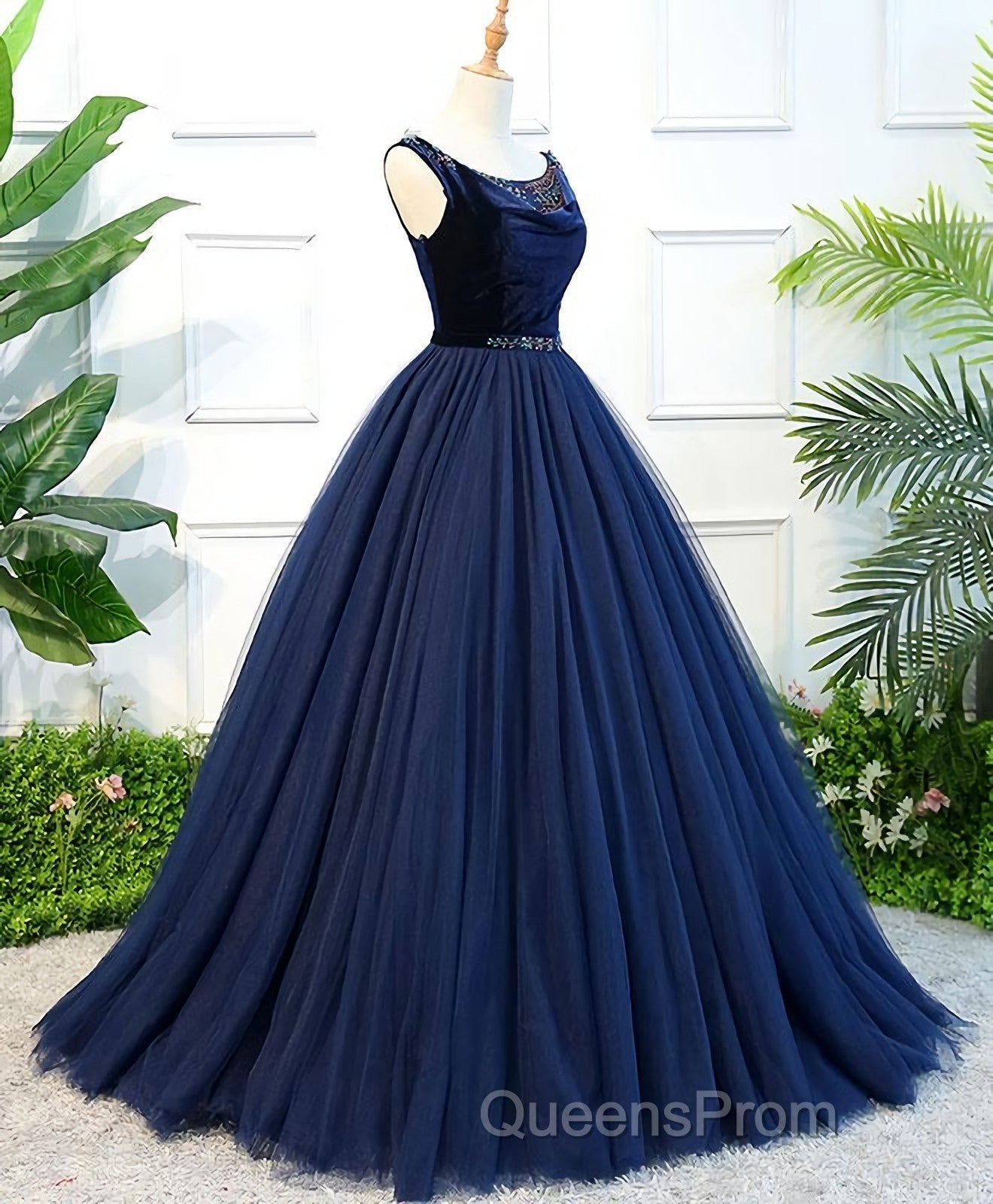 Dark Blue Tulle Long Evening Prom Dress, Dark Blue Tulle Evening Dress Secondary image