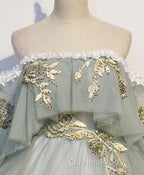 Green Tulle Lace Long Evening Prom Dress, Green Tulle Sweetheart Dress