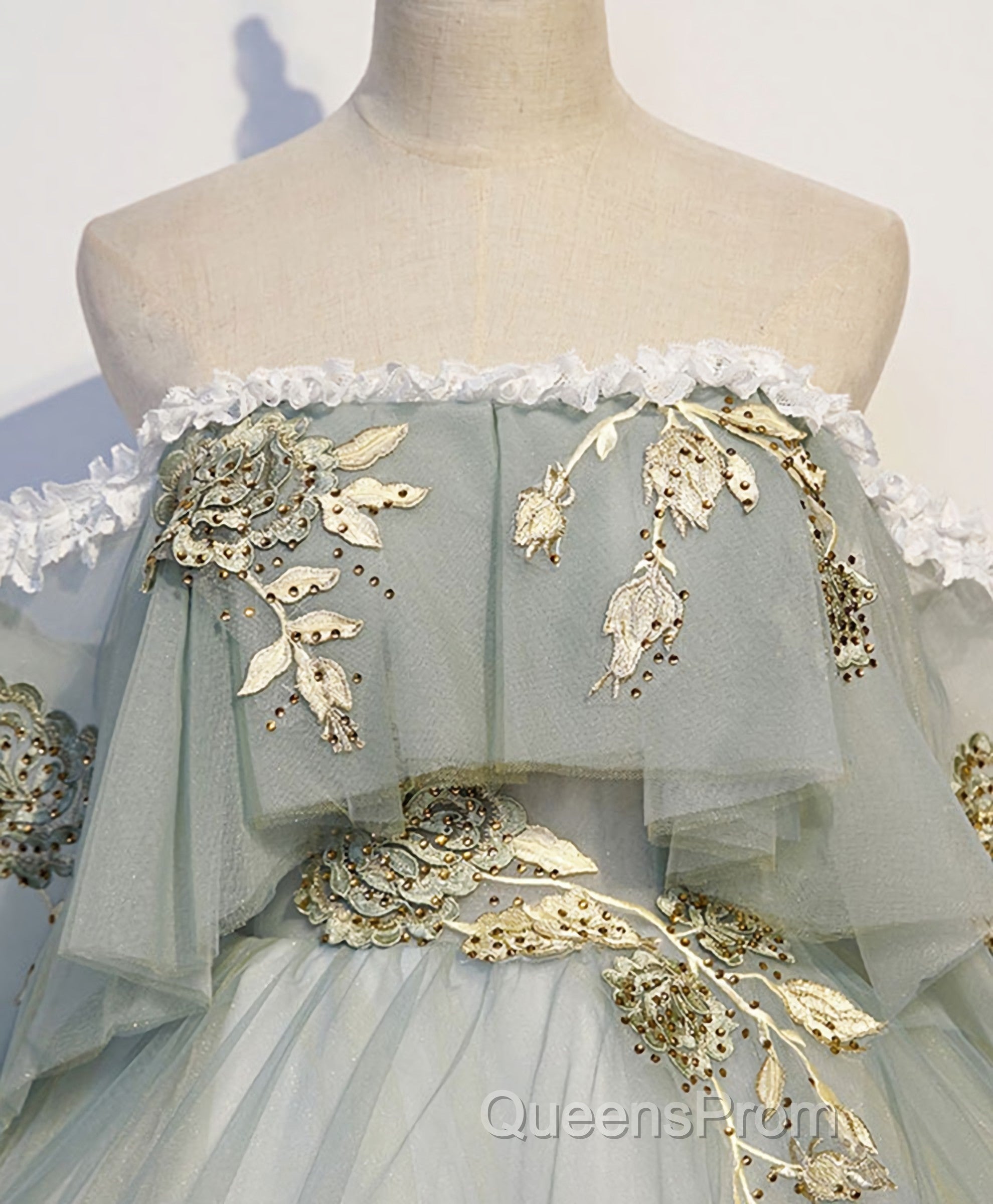 Green Tulle Lace Long Evening Prom Dress, Green Tulle Sweetheart Dress