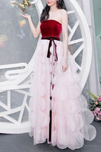 Simple Pink Tulle Long Prom Dress Pink Evening Dress